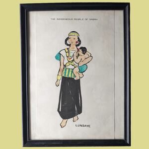 Vintage Framed "The Indigenous People of Sabah - Lundaye" Book Page